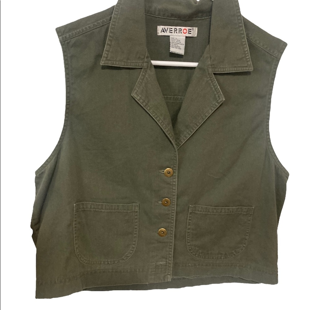 Olive Green button up Vest Tank Top Vintage Fairy Cottage Core Averroe